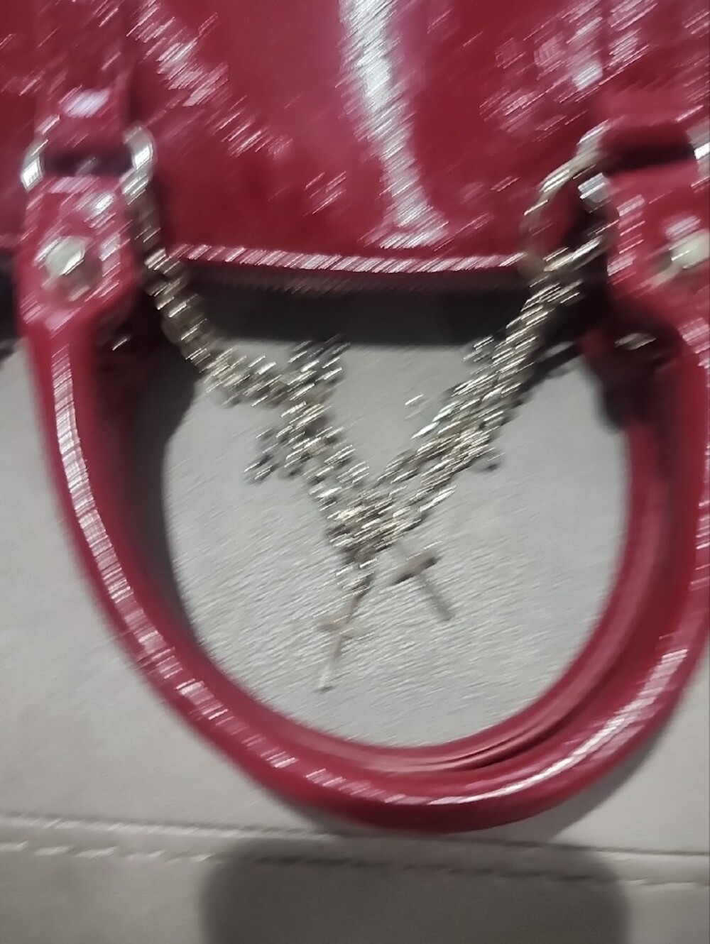 Glossy Vegan Leather Burgundy Dome Satchel/Crossbody Wirh Charm - Picture 6 of 11